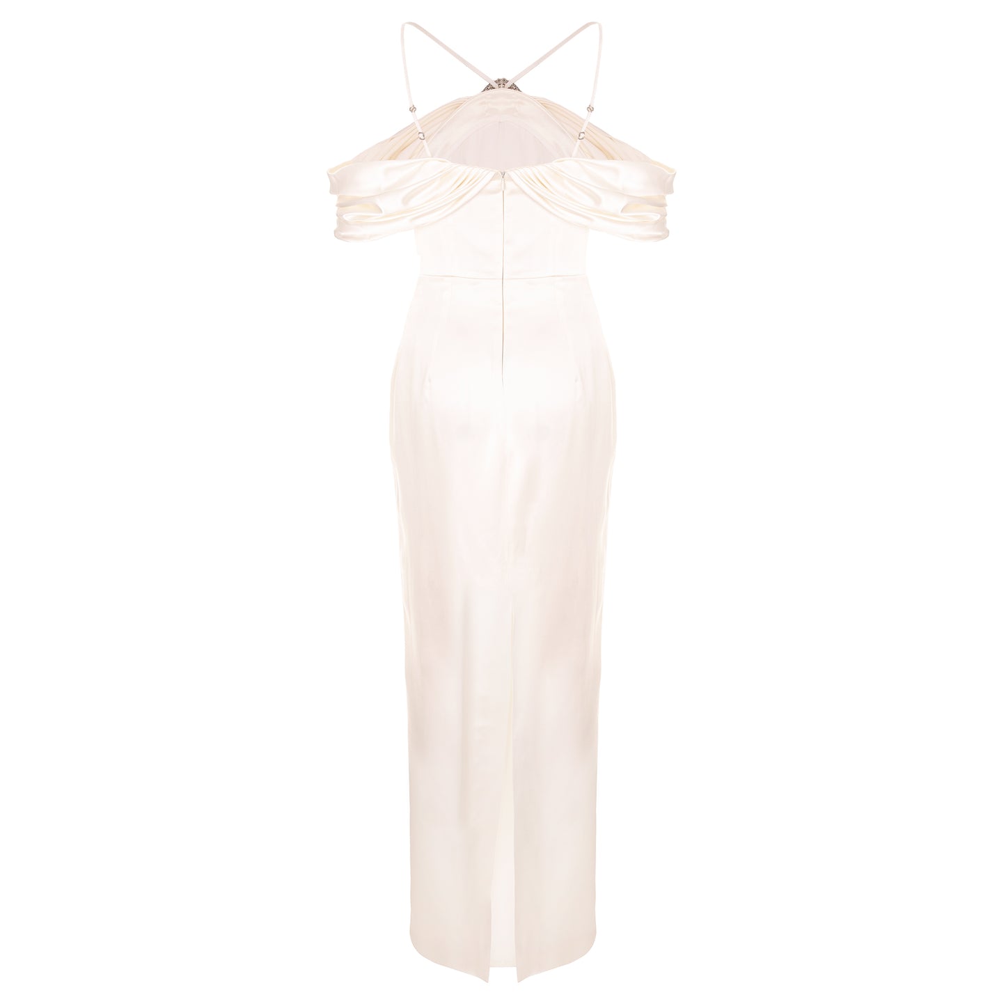 Draped Detail Ivory Satin Gown